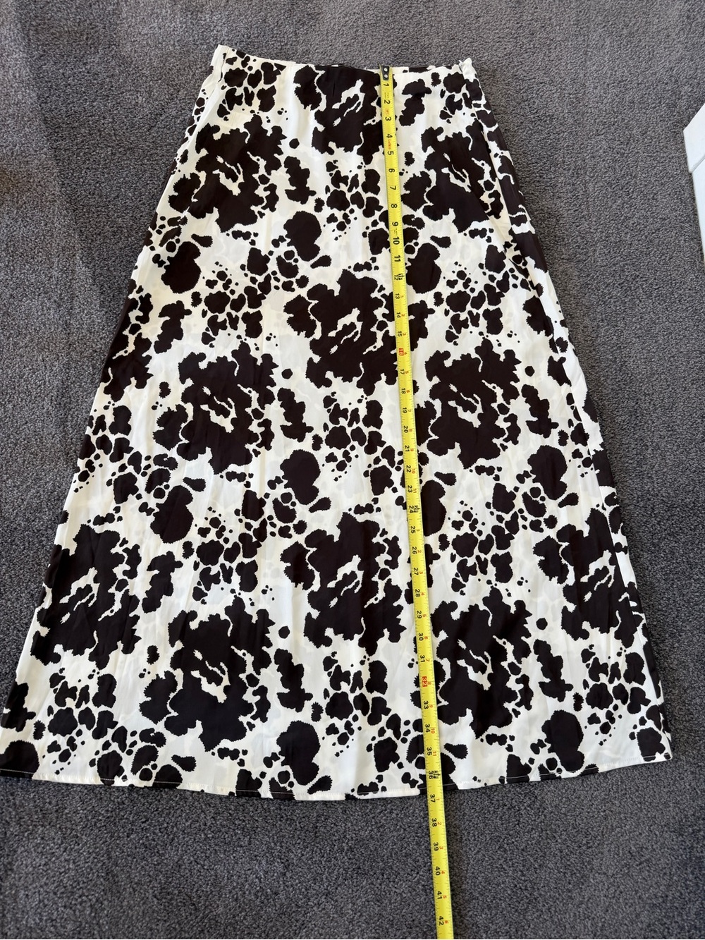 Women's silky Cow Print Maxi Skirt - White and Brown - Picture 3 of 7